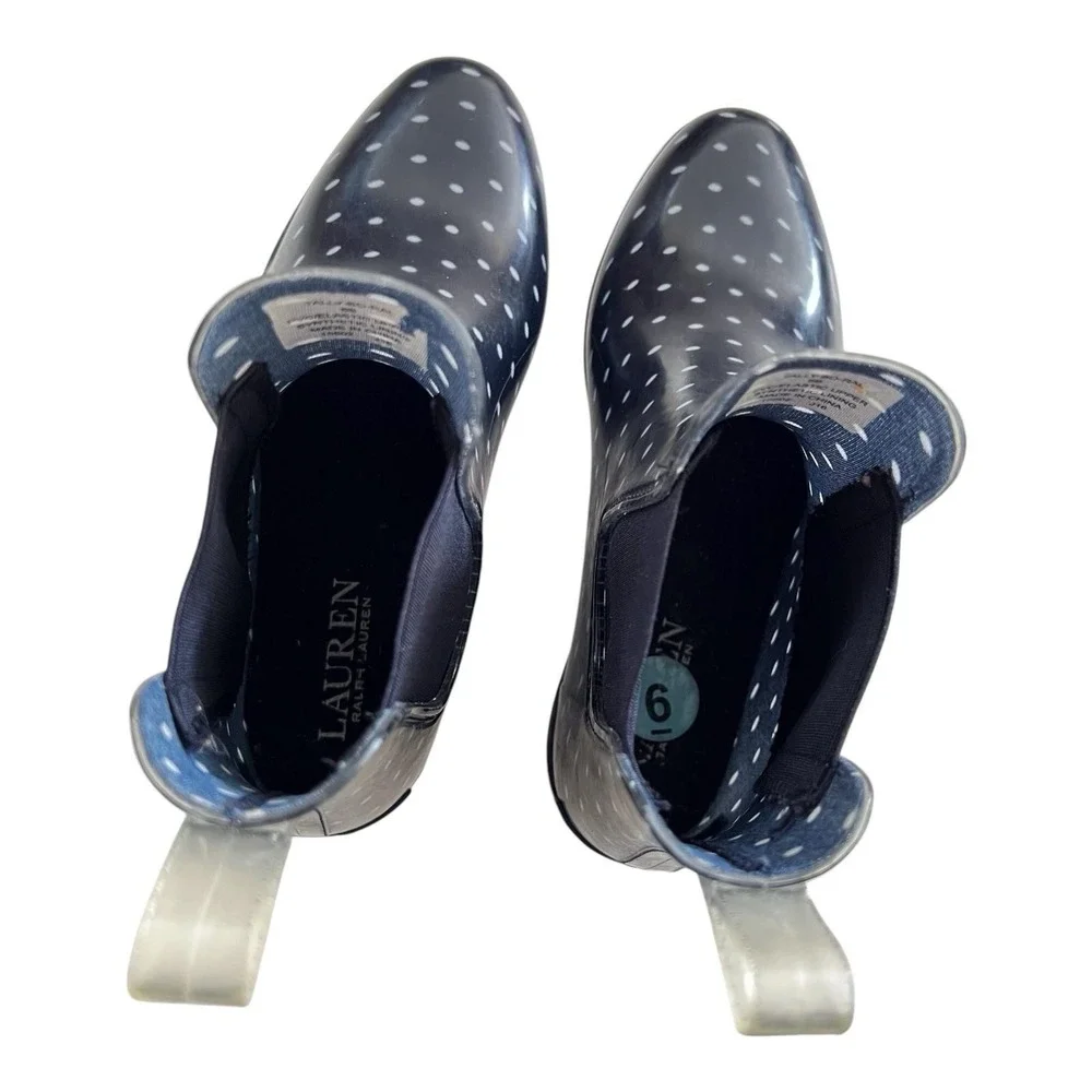 Lauren Ralph Lauren Tally Rain Boots Navy Polka Dot Ankle Boot Women's‎ Size 6